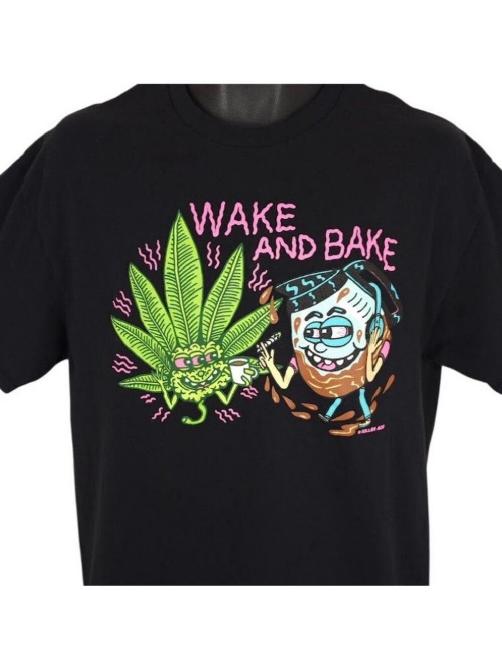 Wake And Bake T Shirt Mens Size Large Black Cannabis Coffee Killer Acid